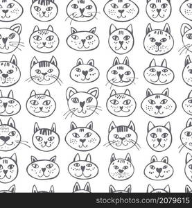 Hand drawn cats. Vector seamless pattern.. Cats. Vector pattern.