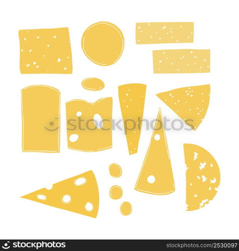 Hand-drawn cheese set. Vector illustration.. Cheese set. Vector illustration.