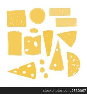 Hand-drawn cheese set. Vector illustration.. Cheese set. Vector illustration.