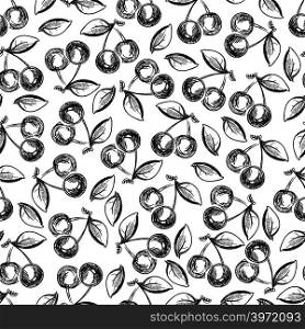 Hand drawn cherries seamless pattern - monochromic berries. Background with fruits illustration. Hand drawn cherries seamless pattern - monochromic berries background
