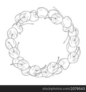 Hand drawn cherry in a circle on white background. Vector sketch illustration.. Hand drawn cherry. Vector illustration.