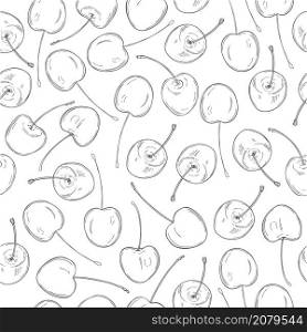 Hand drawn cherry on white background. Vector seamless pattern.