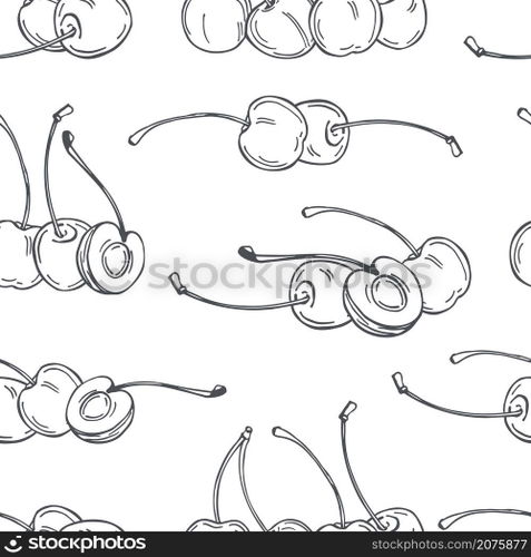 Hand drawn cherry on white background. Vector  seamless pattern. . Cherry. Vector   pattern