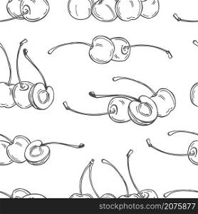 Hand drawn cherry on white background. Vector seamless pattern. . Cherry. Vector pattern