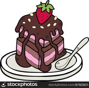 Hand Drawn Chocolate Cake with Strawberries illustration isolated on background