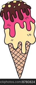 Hand Drawn Chocolate Ice Cream Cone illustration isolated on background