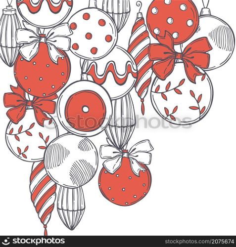 Hand drawn Christmas balls. Vector background. Sketch illustration.. Christmas balls. Vector background.