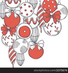 Hand drawn Christmas balls. Vector background. Sketch illustration.. Christmas balls. Vector background.