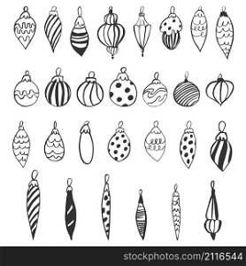 Hand drawn Christmas balls. Vector sketch illustration.