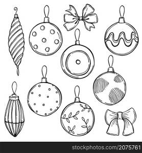 Hand drawn Christmas balls. Vector sketch illustration.. Christmas balls. Vector illustration.