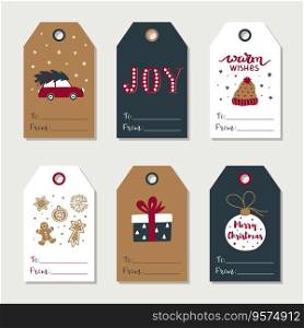 Hand drawn christmas gift tags collection cute vector image