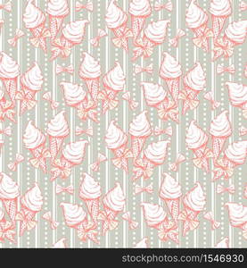 Hand Drawn Christmas or Xmas Sweets Seamless Pattern for Holiday Scrapbooking or Gift Wrapping Papers. Xmas Texture with Ice Cream for 2019 New year. Xmas Sweets Seamless Pattern with Ice Cream for Gift Wrapping Papers.