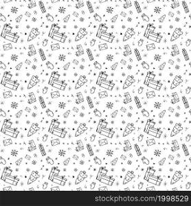 Hand-Drawn Christmas seamless pattern of vector doodles set on white backgroun. Hand-Drawn Christmas seamless pattern of vector doodles set