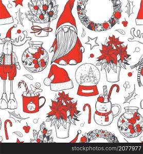 Hand drawn Christmas set. Vector seamless pattern . Christmas vector pattern.