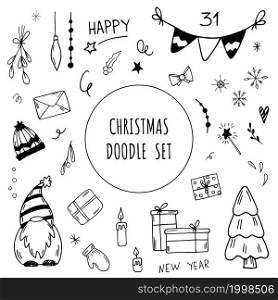 Hand-Drawn Christmas Sketchy Notebook Doodles- Vector New Year Illustration Design Elements. Set of Hand-Drawn Christmas Doodle s- Vector New Year Illustration Elements