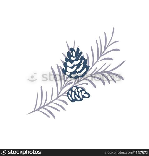 Hand drawn Christmas vector element of pine cone with branch and place for your text. Concept xmas winter holiday for design. Happy New Year.. Hand drawn Christmas vector element of pine cone with branch and place for your text. Concept xmas winter holiday for design. Happy New Year