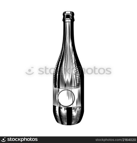 Hand drawn cider bottle isolated on white background. Craft beer bottle template. Vintage engraved style. Vector illustration. Hand drawn cider bottle isolated on white background. Craft beer bottle template.