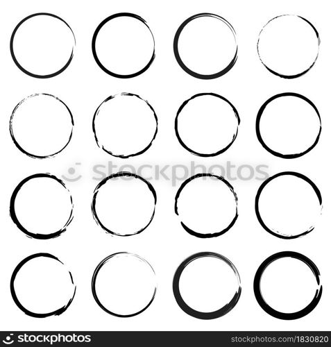 Hand drawn circle icon set. Ink illustration. Circle frame. Sketch design. Brush stroke. Vector illustration. Stock image. EPS 10.. Hand drawn circle icon set. Ink illustration. Circle frame. Sketch design. Brush stroke. Vector illustration. Stock image.