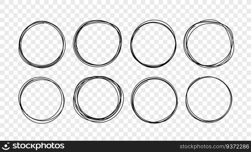 Hand drawn circle line sketch set. Vector circular scribble elements for your unique design. Doodle round circles.