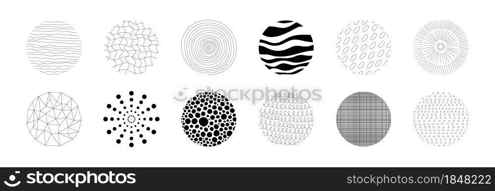 Hand drawn circle pattern. Circular geometric minimalistic texture, notebook cover memphis graphic shapes. Vector isolated set illustrations black ink image seamless design white backdrop. Hand drawn circle pattern. Circular geometric minimalistic texture, notebook cover memphis graphic shapes. Vector isolated set