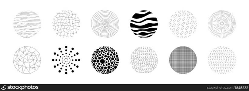 Hand drawn circle pattern. Circular geometric minimalistic texture, notebook cover memphis graphic shapes. Vector isolated set illustrations black ink image seamless design white backdrop. Hand drawn circle pattern. Circular geometric minimalistic texture, notebook cover memphis graphic shapes. Vector isolated set