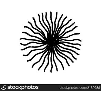 Hand drawn circle with doodle texture. Modern abstract black round shape with lines, circles, drops. Hand drawn organic doodle shape. Vector illustration isolated on white background.. Hand drawn circle with doodle texture. Modern abstract black round shape with lines, circles, drops. Hand drawn organic doodle shape. Vector illustration isolated on white background
