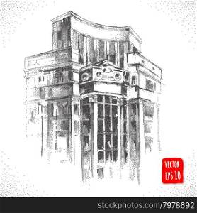 Hand drawn City building. City building. Hand drawn architectural Vector illustration