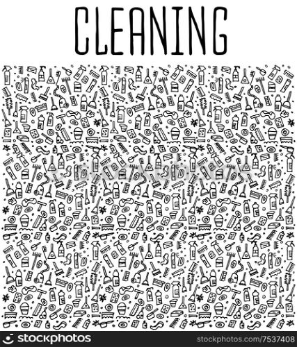 Hand drawn cleaning tools seamless pattern, cleaning tools doodles elements, cleaning seamless background. cleaning sketchy illustration . Hand drawn cleaning tools seamless pattern