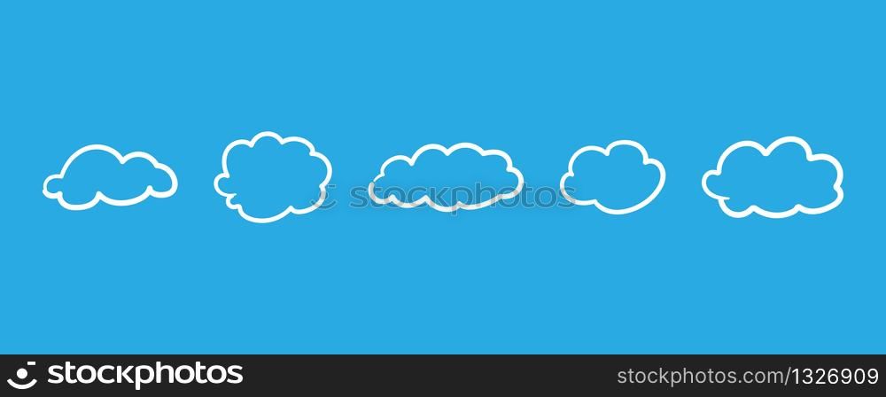 Hand-drawn clouds in linear style on a blue background. Vector illustration EPS 10