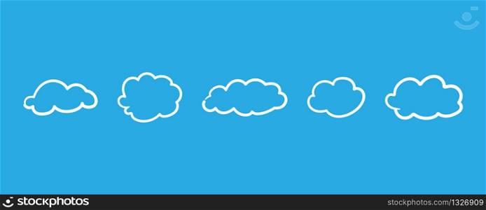 Hand-drawn clouds in linear style on a blue background. Vector illustration EPS 10