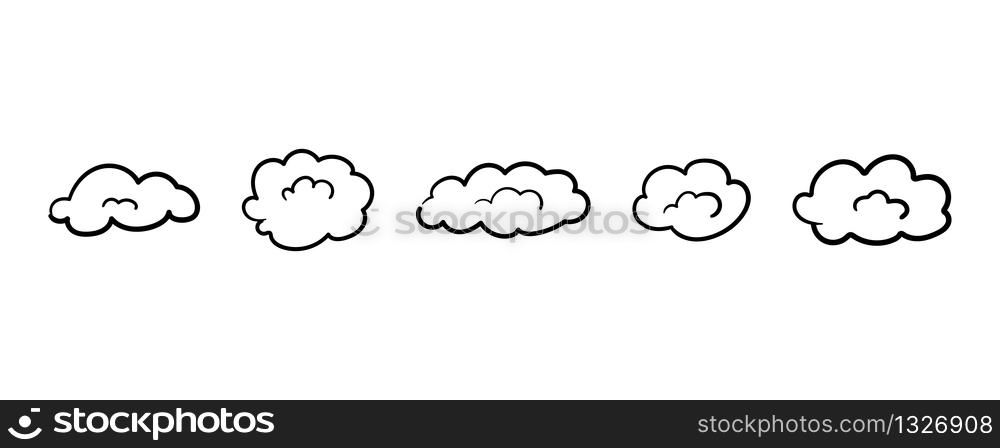 Hand-drawn clouds in linear style on a white background. Vector illustration EPS 10