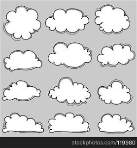 Hand Drawn Clouds Set. Vector Illustration.	
