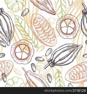 Hand drawn cocoa bean on white background. Vector seamless pattern. Hand drawn cocoa bean.