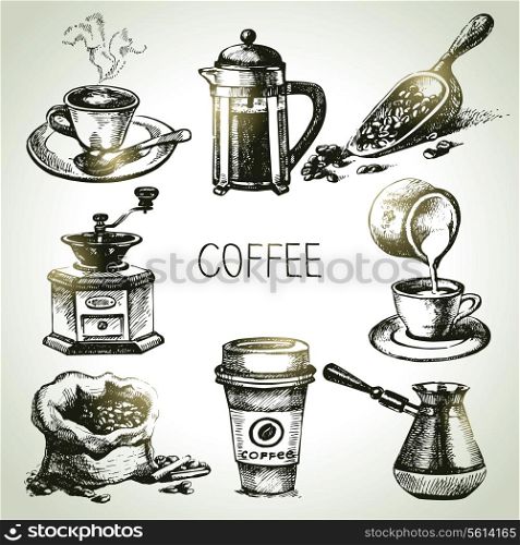Hand drawn coffee set
