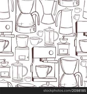 Hand drawn coffee set. ?offee makers and grinders. Vector seamless pattern.. Coffee set. Vector seamless pattern.