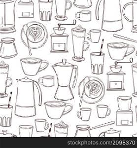 Hand drawn coffee set. ?offee makers and grinders. Vector seamless pattern.. Coffee set. ?offee makers and grinders.