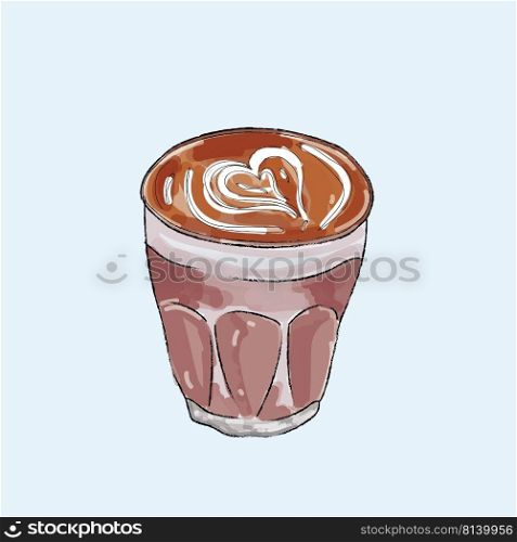 Hand drawn coffee vector illustration isolated on pastel background.. Hand drawn coffee vector 