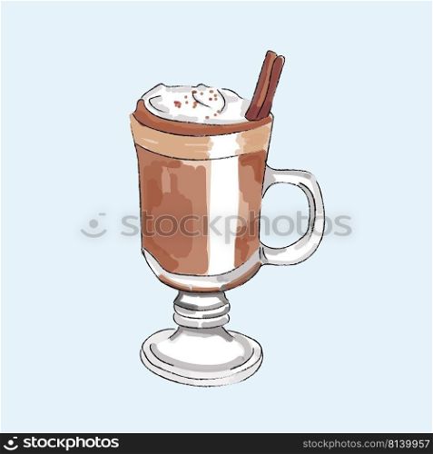 Hand drawn coffee vector illustration isolated on pastel background.. Hand drawn coffee vector 