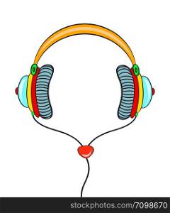 Hand drawn comic headphones on white background. Vector colorful object in pop art retro comic style.