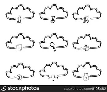 Hand drawn computer cloud related icon Royalty Free Vector