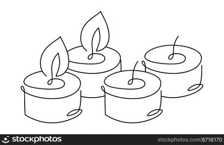 Hand drawn continuous one line four candles vector icon. Christmas advent two burning cundles. Outline illustration for greeting card, web design isolated holiday invitation on white background.. Hand drawn continuous one line four candles vector icon. Christmas advent two burning cundles. Outline illustration for greeting card, web design isolated holiday invitation on white background