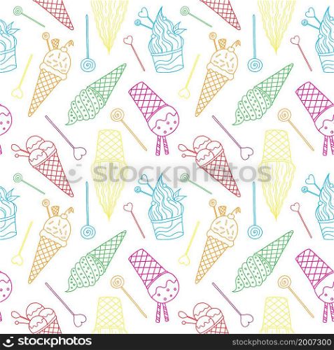 Hand drawn contour ice cream seamless pattern. Vector illustration.