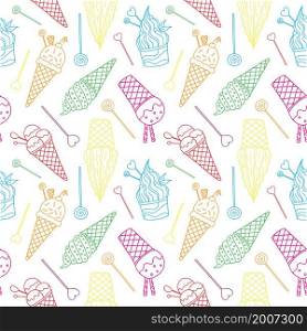 Hand drawn contour ice cream seamless pattern. Vector illustration.