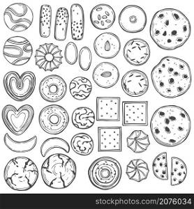 Hand drawn cookies set. Vector sketch illustration.. Cookies set. Vector illustration