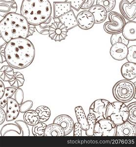 Hand drawn cookies. Vector background. Sketch illustration. Cookies set. Vector background