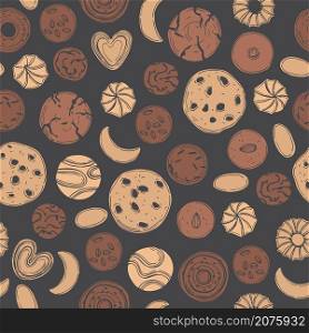 Hand drawn cookies. Vector seamless pattern. . Cookies set. Vector pattern
