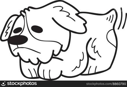 Hand Drawn Corgi Dog is sad illustration in doodle style isolated on background