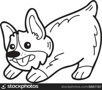 Hand Drawn Corgi Dog playing illustration in doodle style isolated on background