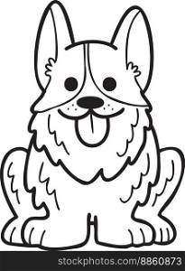 Hand Drawn Corgi Dog sitting waiting for owner illustration in doodle style isolated on background