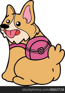 Hand Drawn Corgi Dog with backpack illustration in doodle style isolated on background